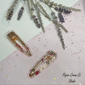 🍬2/$15 Handmade Resin Hair Clips Gold & Pink (Set of 2)